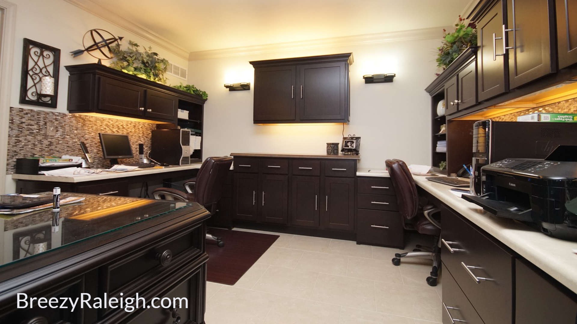 dark wood office furniture and cabinets