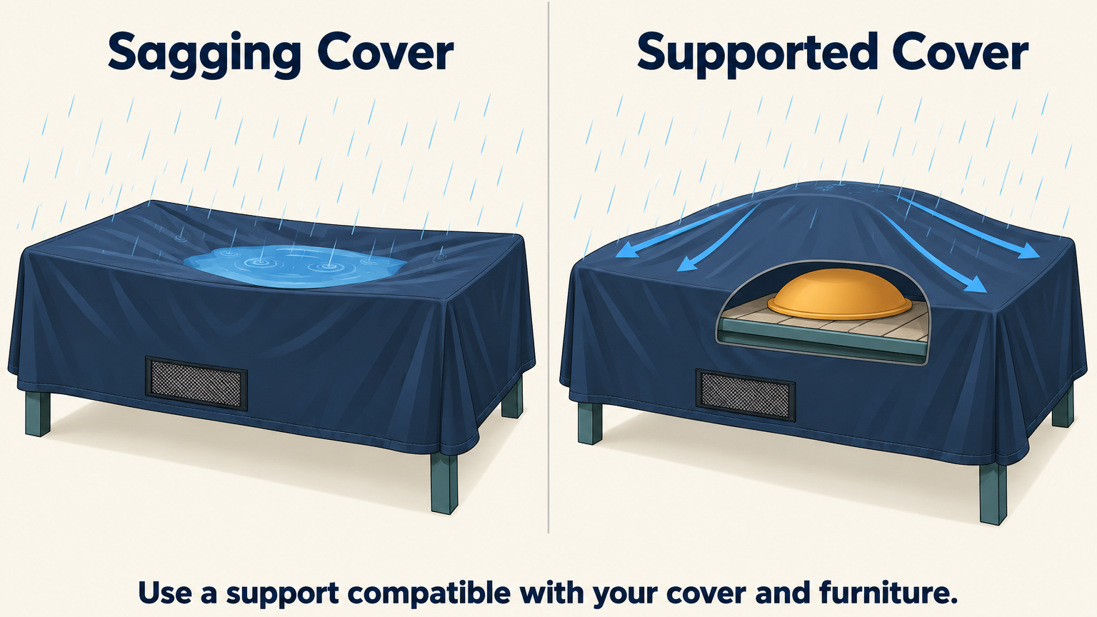 Sagging versus supported table covers