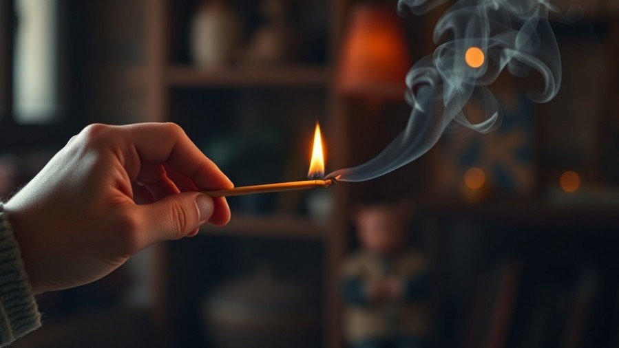 Person lighting incense stick in cozy indoor setting, promoting indoor air quality with essential oil alternatives.