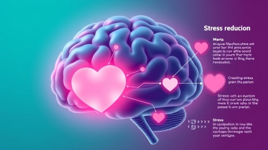 Scientific illustration of brain with glowing oxytocin pathways and stress reduction graphics.