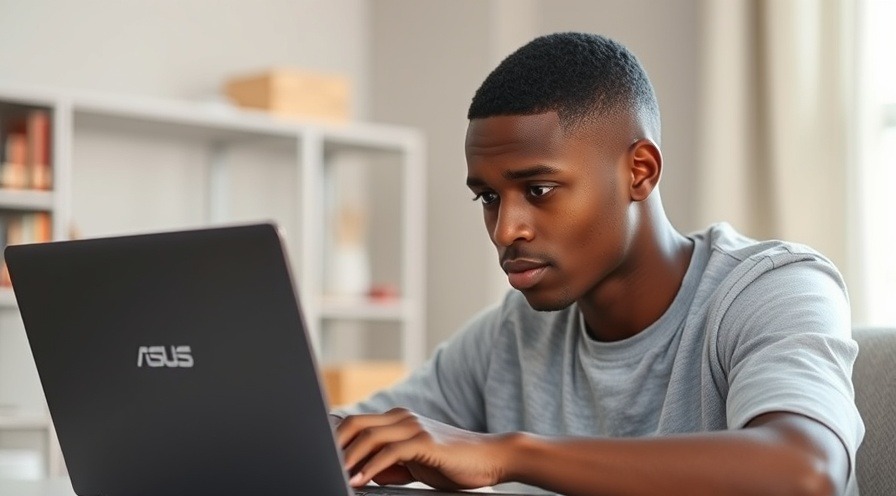Black male student studying on ASUS laptop with fresh haircut
