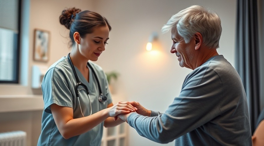 Gentle caregiver provides arthritis treatment in a calming clinic environment.