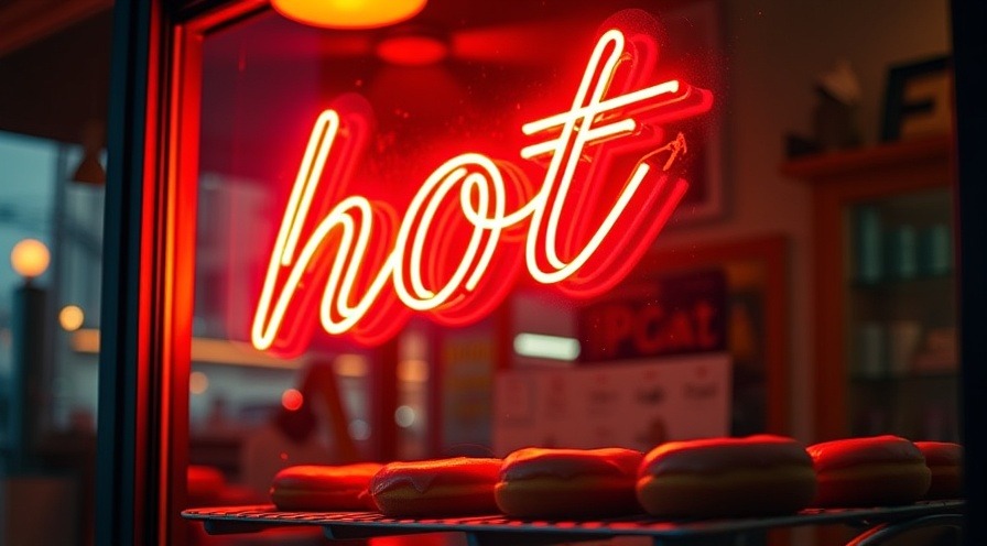 Glowing neon 'hot' sign in a cozy doughnut shop with glazed treats.