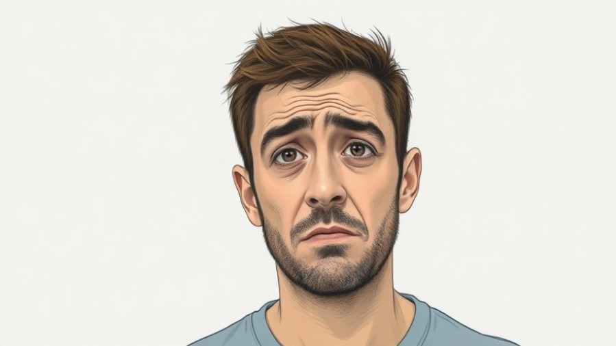 Man displaying PTSD symptoms through emotional distress, detailed expression.