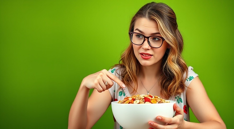 Concerned woman with cereal illustrating breakfast tips for healthy choices.