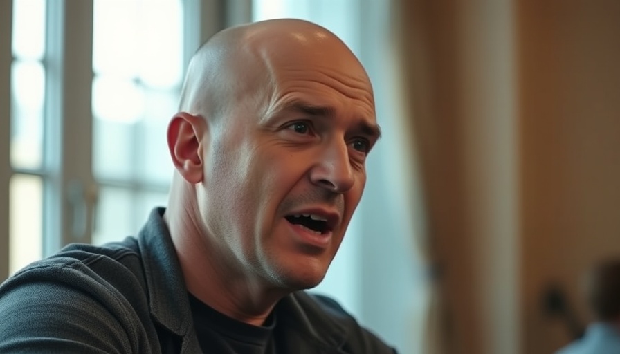 Man discussing addiction recovery with emotional expression.