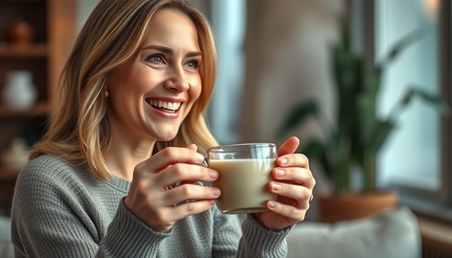Woman discussing drinking hot water every morning, holding cup.
