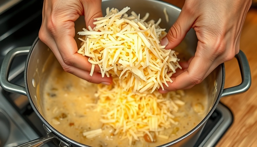Mixing cheese for muffin-tin potatoes gratin preparation.