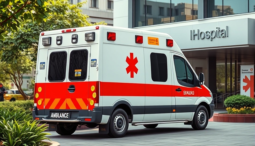 Ambulance parked at hospital entrance illustrating high ambulance costs.