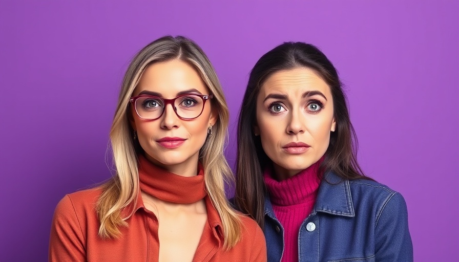 Women discussing toxic chemicals in clothing, contrasting expressions.