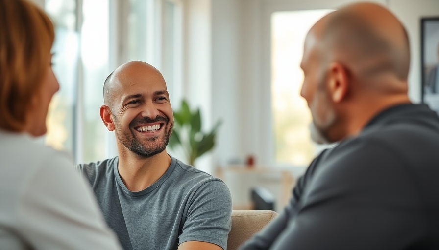 Casual conversation with smiling bald man in bright room.