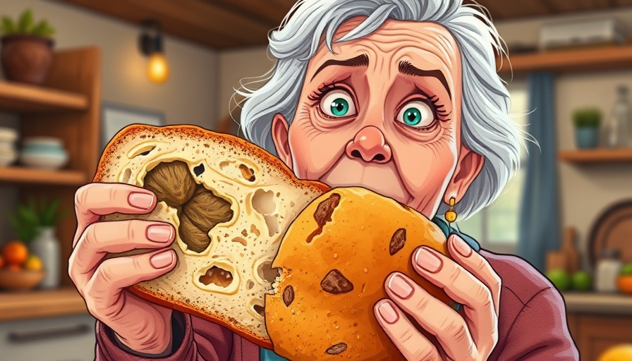 Holistic solutions concept with surprised woman holding moldy bread.