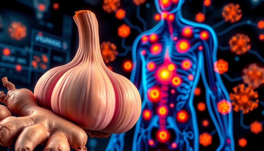 Boost immunity with garlic and ginger, illustrated diagram with human figure.