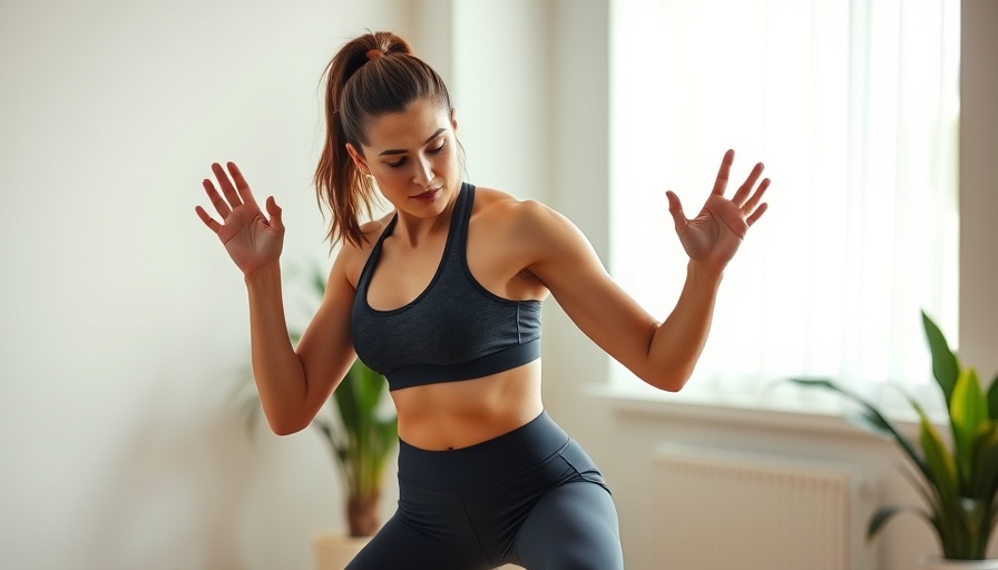 Woman demonstrating exercise for arthritis relief, vibrant indoor setting.