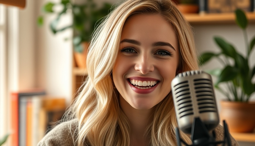 Woman discussing cycle tracking methods on a microphone in a warm setting.