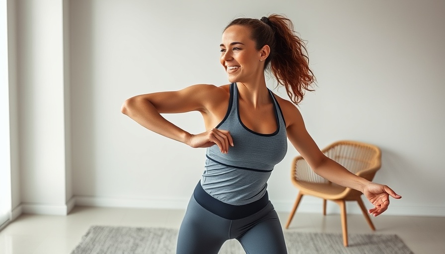 Exercise for hips and knees with arthritis demonstrated by a woman indoors.
