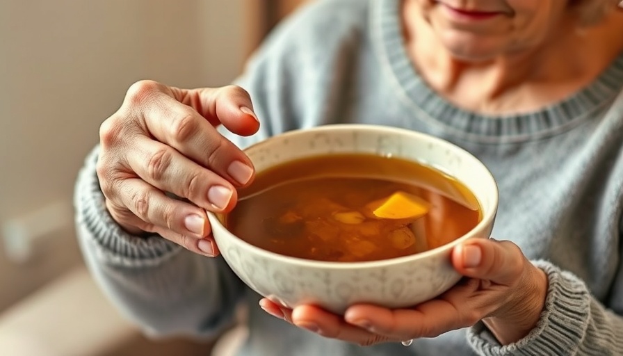 Collagen rich foods for joint relief: woman and broth.