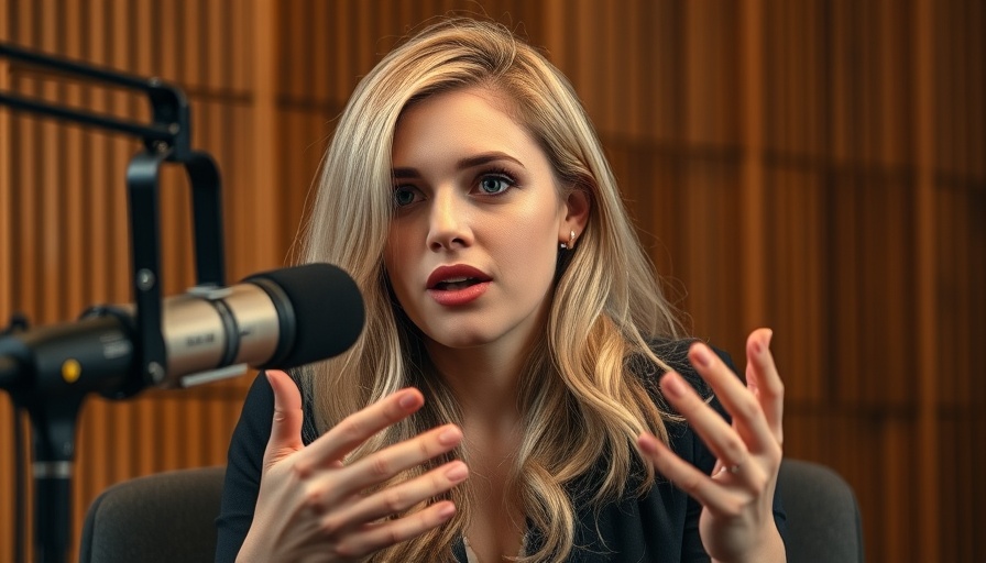 A woman in a podcast studio discussing lifestyle choices and fertility impact.