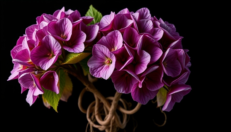 Vibrant hydrangea roots and flower, highlighting benefits.