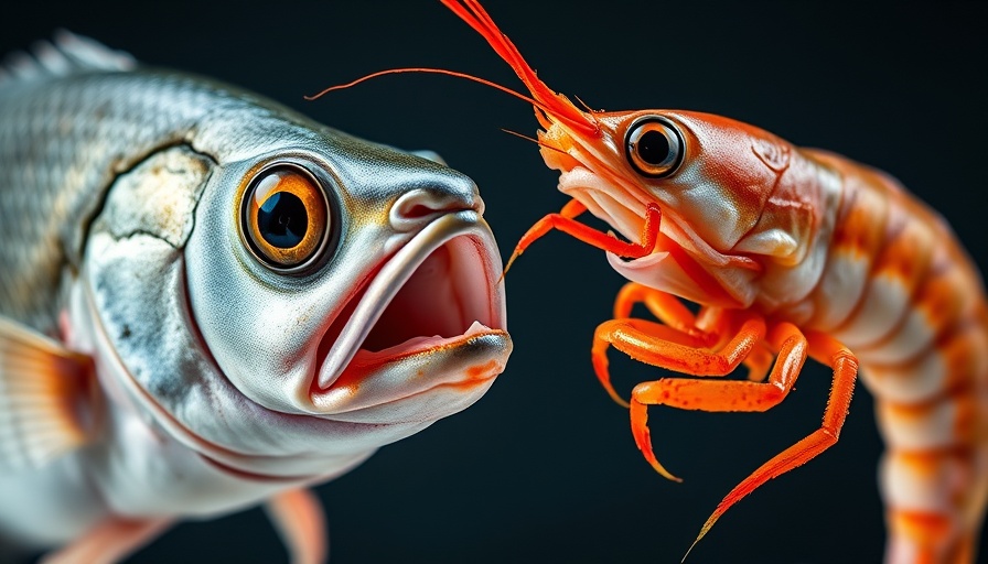 Comparison of fish and shrimp illustrating risks of eating fish, vibrant imagery.
