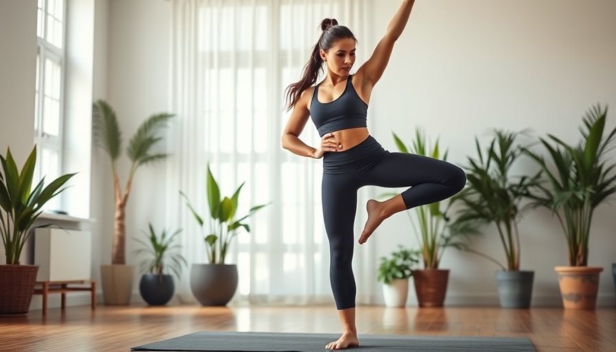 Athletic woman performs balance exercises for arthritis indoors.