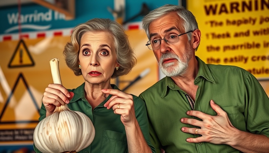 Garlic mistakes seniors should avoid: older woman pointing, man concerned.