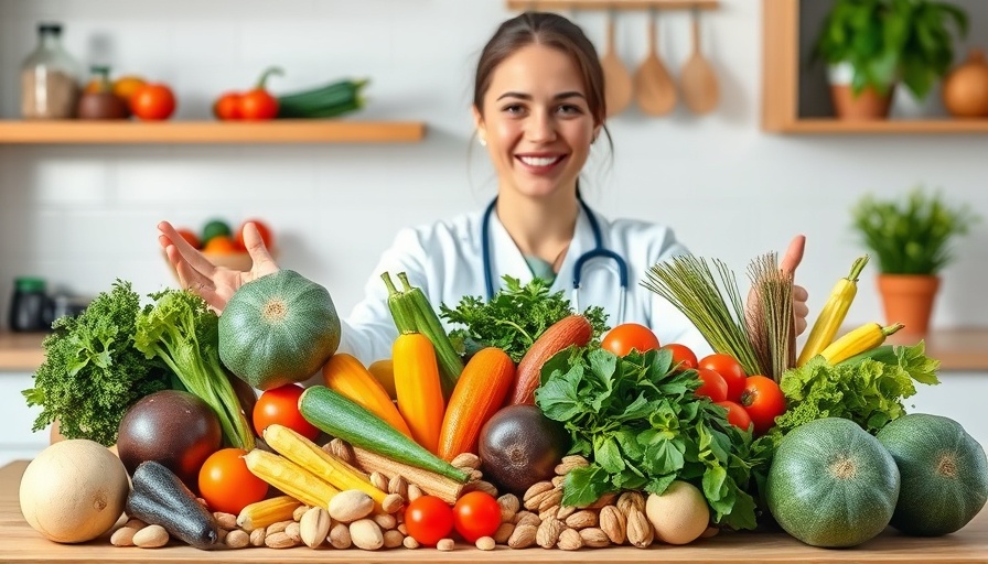 Colorful anti-inflammatory foods like vegetables and nuts displayed with enthusiasm.