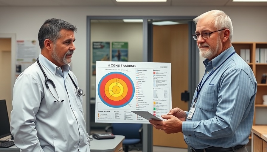 Discussing Zone 2 training with exercise chart in medical office.