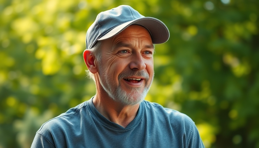 Middle-aged man discussing exercise benefits for heart health outdoors.