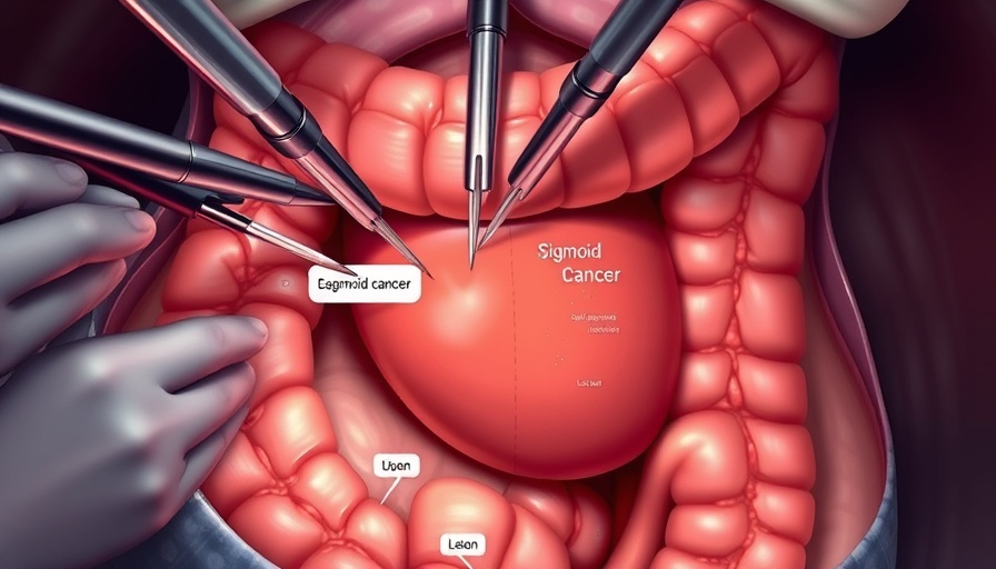 Laparoscopic sigmoid colectomy illustration with colon tools
