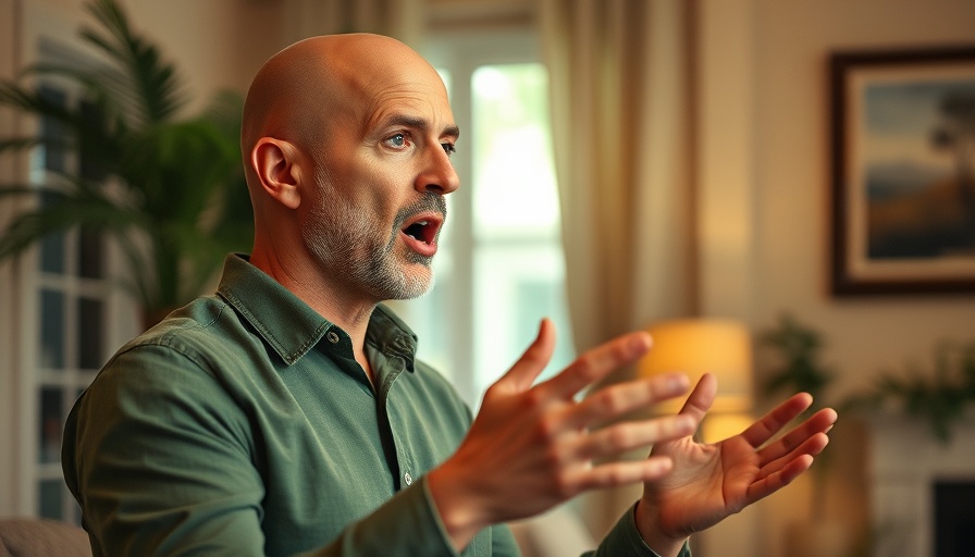 Man speaks about treasuring the body you live in, indoor setting.
