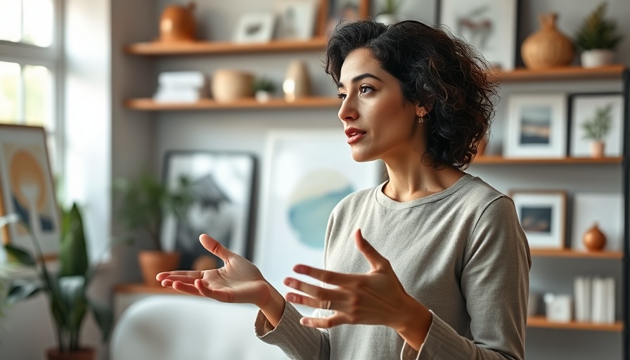 Confident woman discussing dangers of vaping liquids in a studio.