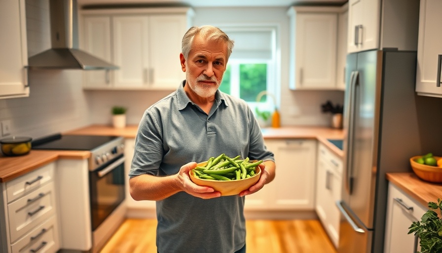 Man cooking green beans with heart healthy tips in a modern kitchen.