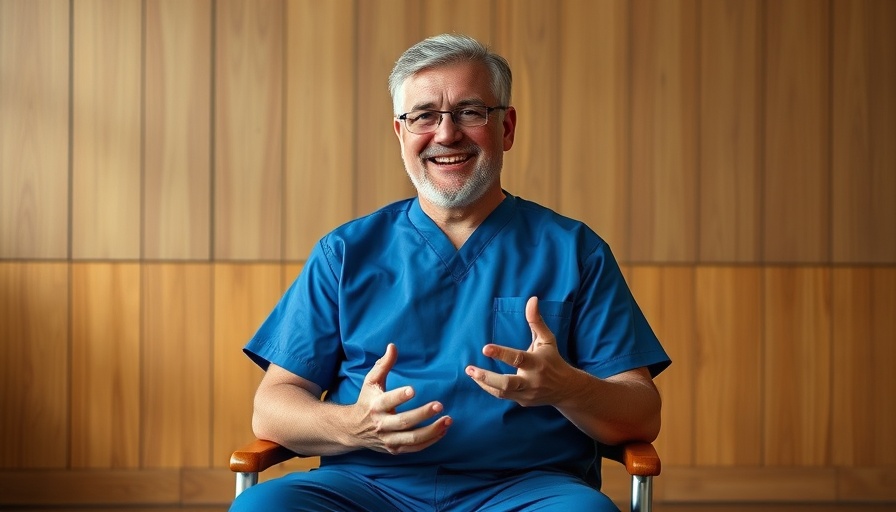 Man in blue scrubs speaking, illustrating health topic.