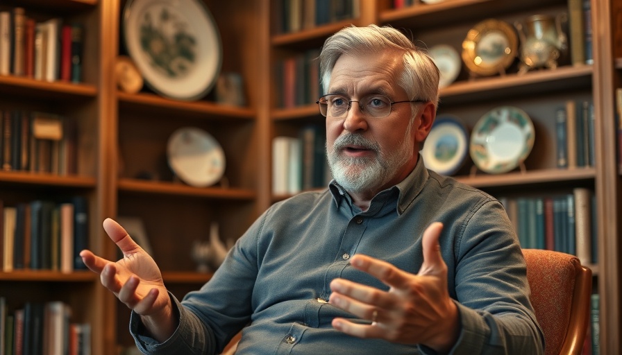 Middle-aged man discussing importance of testosterone for health in library.