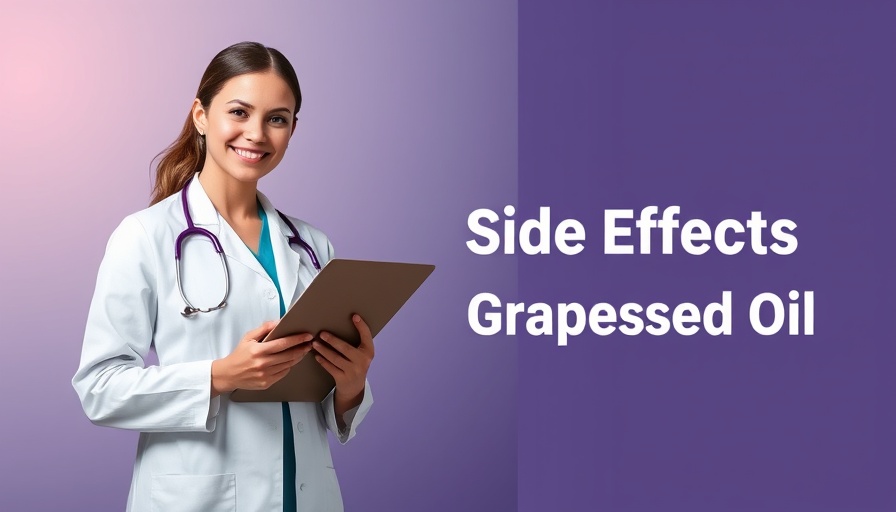 Healthcare poster on side effects of grapeseed oil with doctor.