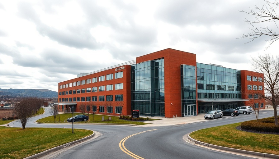 Contemporary hospital building with red brick facade