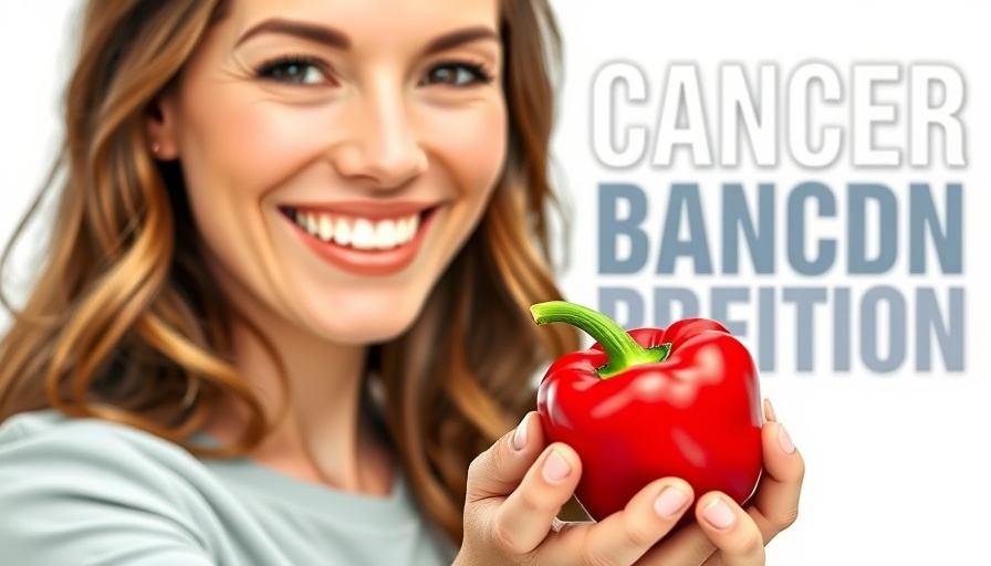 Illustration of woman holding pepper for cancer prevention, nutrition.