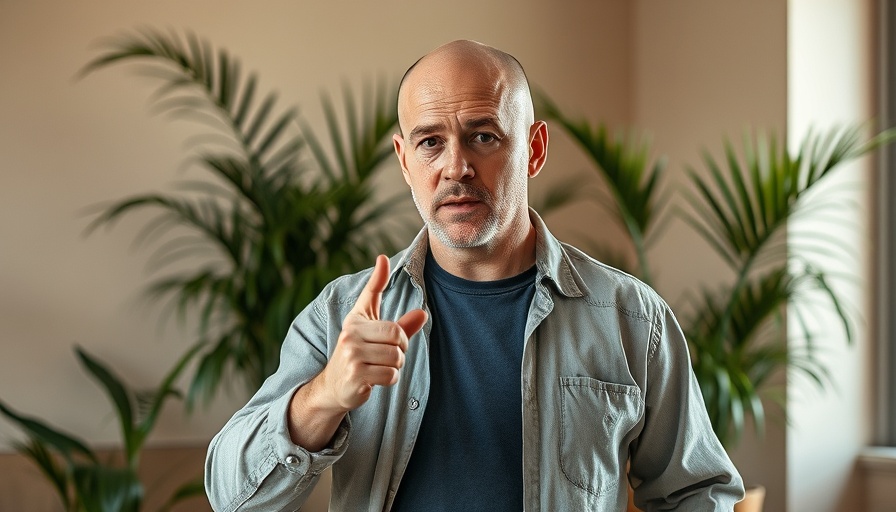 Bald man advising against using deodorants with harmful chemicals indoors.