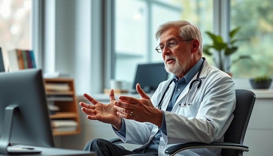 Doctor discussing mouthwash and heart health in clinical office.