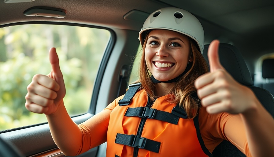 Woman ready for rafting in North Carolina, giving thumbs up.