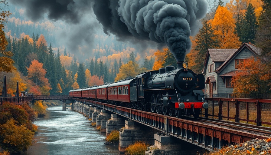 Steam train on Great Smoky Mountains Railroad bridge scenic.