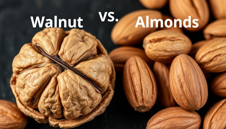 Walnuts vs. Almonds for Heart and Brain Health visual comparison.