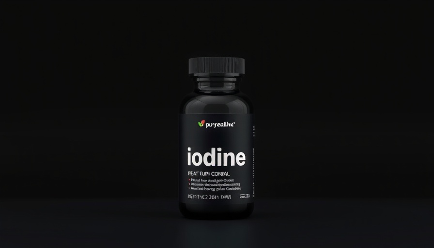 Black iodine supplement bottle promoting thyroid health.