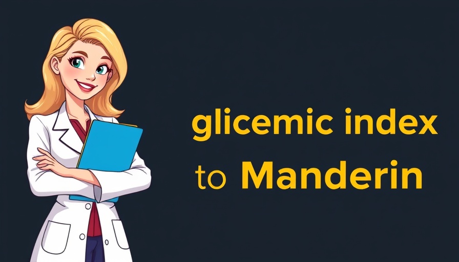 Blonde doctor with text about glycemic index of mandarin oranges.