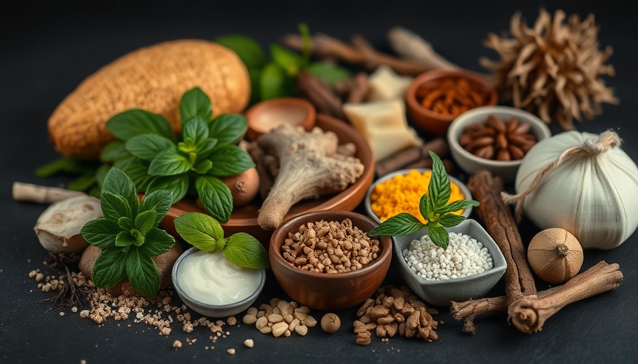 Variety of Ayurvedic ingredients showcasing detox benefits.