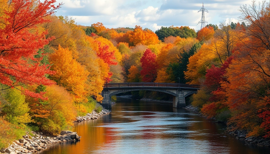 Fall landscape in North Carolina with foliage and river.