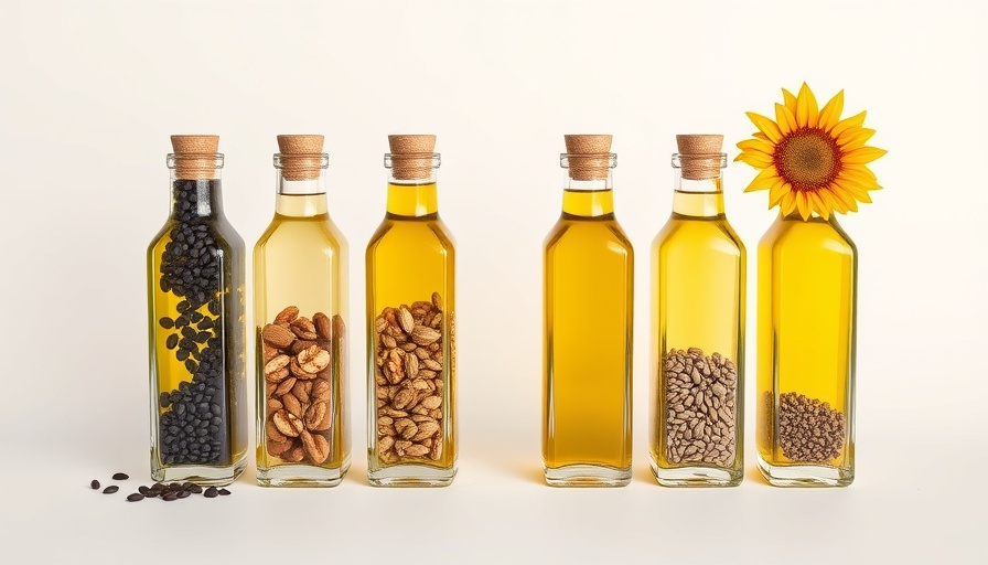 Seed oils debate represented by bottles with ingredients.