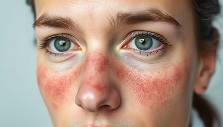 Close-up of face with rosacea flare-up, related to gut health.