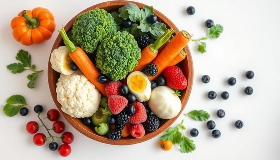 Colorful Blue Zone Diets vegetables and fruits in a bowl, promoting health.